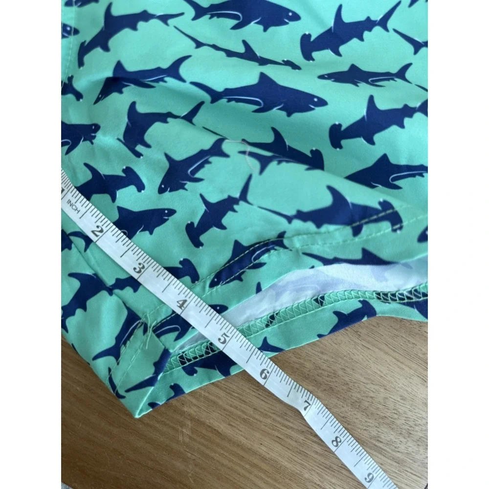 Original Penguin Boys Shark Print Swim Trunks‎ – Size 8 – Green Blue – Lined